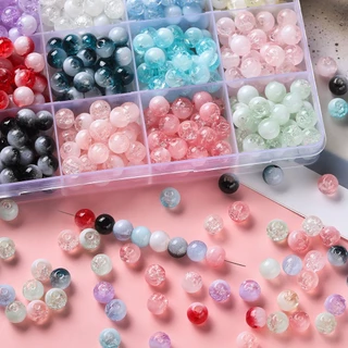 ลูกปัดแก้วแตก 20-50ชิ้น 8mm ลูกปัดแก้วคริสตัลลายแตกไล่สีมาร์เบิล สำหรับร้อยสร้อยข้อมือ DIY