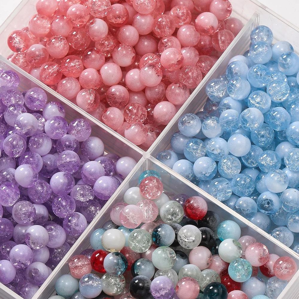 ลูกปัดแก้วแตก 20-50ชิ้น 8mm ลูกปัดแก้วคริสตัลลายแตกไล่สีมาร์เบิล สำหรับร้อยสร้อยข้อมือ DIY
