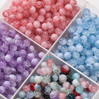 ลูกปัดแก้วแตก 20-50ชิ้น 8mm ลูกปัดแก้วคริสตัลลายแตกไล่สีมาร์เบิล สำหรับร้อยสร้อยข้อมือ DIY