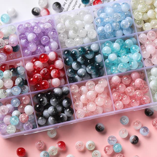 ลูกปัดแก้วแตก 20-50ชิ้น 8mm ลูกปัดแก้วคริสตัลลายแตกไล่สีมาร์เบิล สำหรับร้อยสร้อยข้อมือ DIY