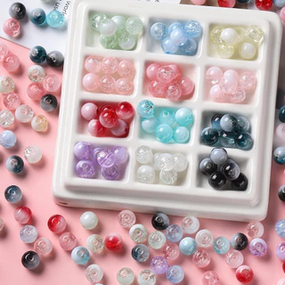ลูกปัดแก้วแตก 20-50ชิ้น 8mm ลูกปัดแก้วคริสตัลลายแตกไล่สีมาร์เบิล สำหรับร้อยสร้อยข้อมือ DIY
