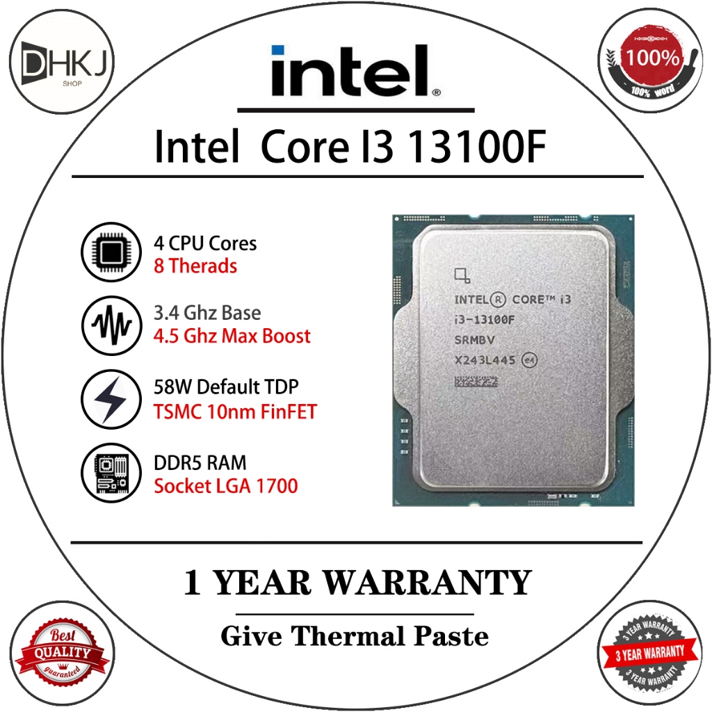 โปรเซสเซอร์เดสก์ท็อป Intel Core i3-13100F มือสอง 4 แกน 8 เกลียวสูงสุด 4.5GHz | ซ็อกเก็ต LGA1700