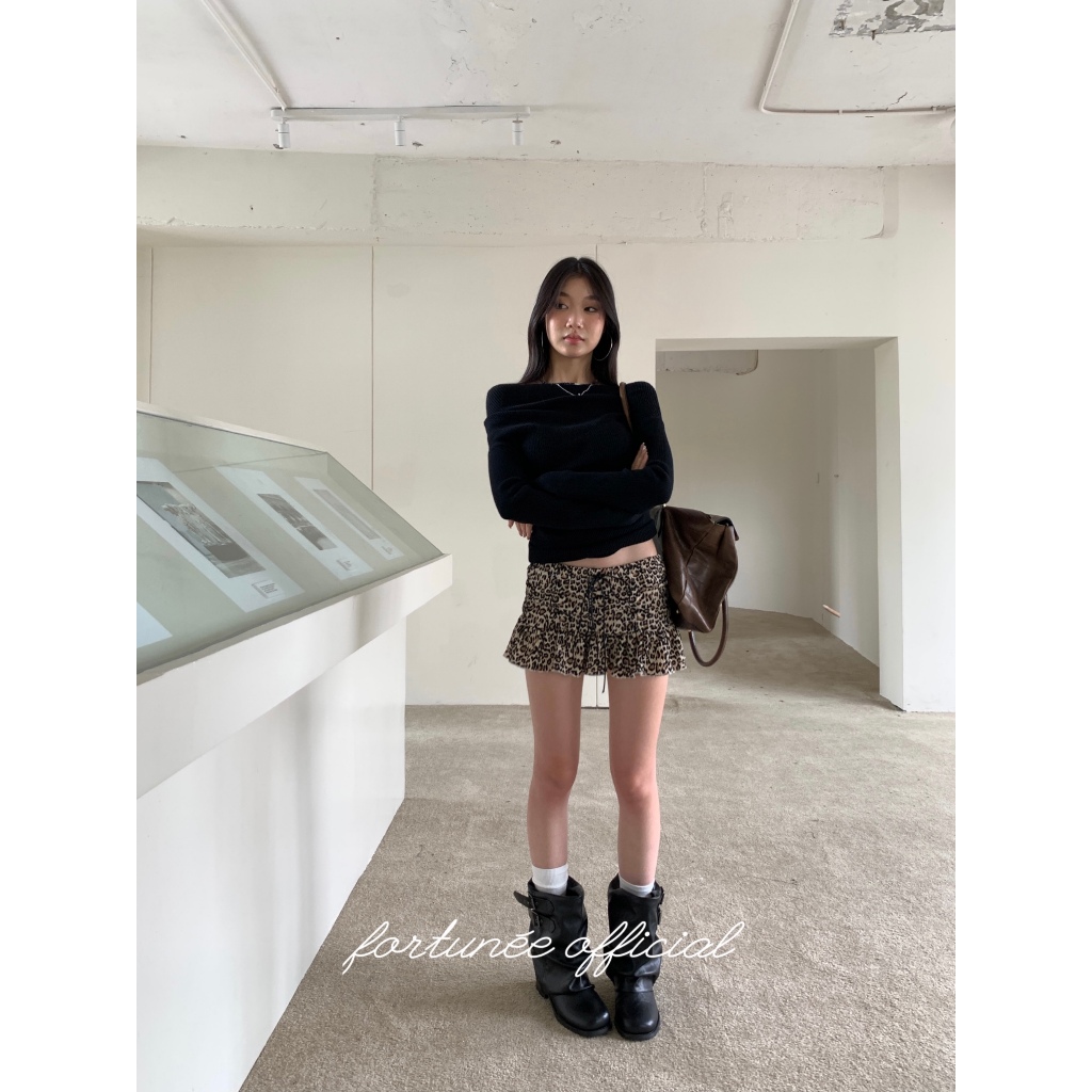 【BANKO】American Summer Womens Loose Retro Leopard Print Laced-Up A-Line Skirt