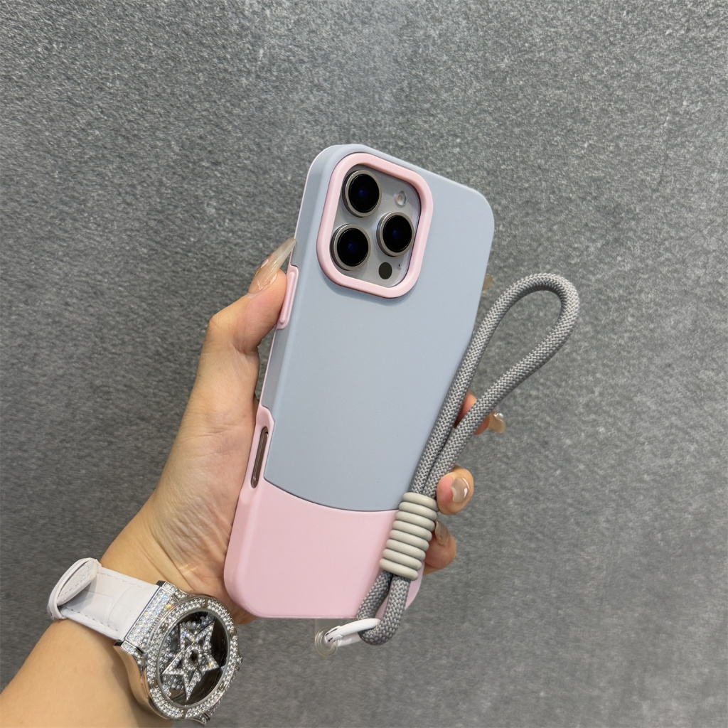 พร้อมเชือกเส้นเล็กHalf arc Splicingอะคริลิคเคสโทรศัพท์ทูโทนสําหรับiPhone 16 Pro max 15 Pro max 14 13 Pro max 16 plus CaseความงามDopamineซิลิโคนกันกระแทกปลอกกรอบนุ่ม