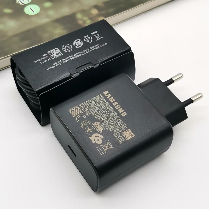 Samsung 45W Charger PD Super Fast Charge Adapter สําหรับ Galaxy S25 S24 S23 S22 S21 S20 หมายเหตุ 20 