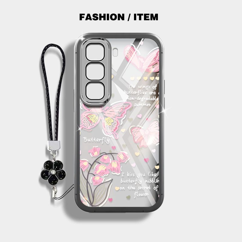 YBD สําหรับ infinix Hot 60i Hot 50 60 Pro + Hot 70 X6895 X6726 X6728 X6728B X6885 X6886 X6880 เคสโทรศัพท์สดฤดูใบไม้ผลิผีเสื้อสีขาว