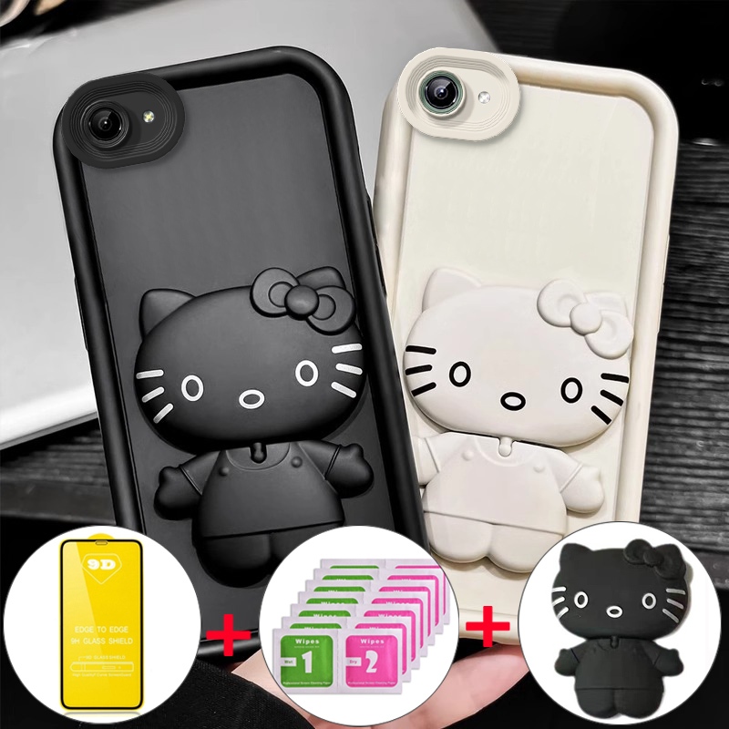 เคสสำหรับโทรศัพท์ VIVO Y81 Y81i Y83 y53 y55 v5s v5 y71 y71i y71a เคสโทรศัพท์แบบนุ่มซิลิโคนกันกระแทก ดีไซน์ใหม่สวยงามการ์ตูนแมวกระจกพร้อมที่วางและฟิล์มนุ่ม JTMKTM01