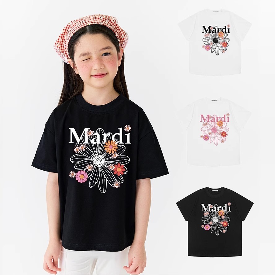Mardi Mercredi เด็ก Tee 90-150 ซม. Daisy Multi-Floral พิมพ์ผ้าฝ้าย 100% สไตล์ Unisex เกาหลี Designer สไตล์เด็กเสื้อยืดแขนสั้น ราคา ถูกที่สุด ดีลบีเคเค