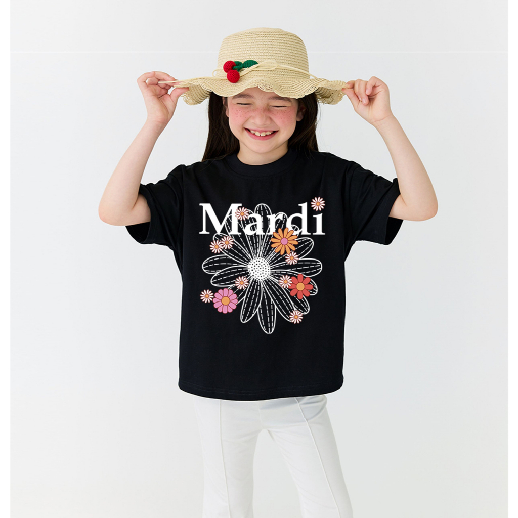 Mardi Mercredi เด็ก Tee 90-150 ซม. Daisy Multi-Floral พิมพ์ผ้าฝ้าย 100% สไตล์ Unisex เกาหลี Designer สไตล์เด็กเสื้อยืดแขนสั้น ราคา ถูกที่สุด ดีลบีเคเค แกลเลอรีภาพที่ 2