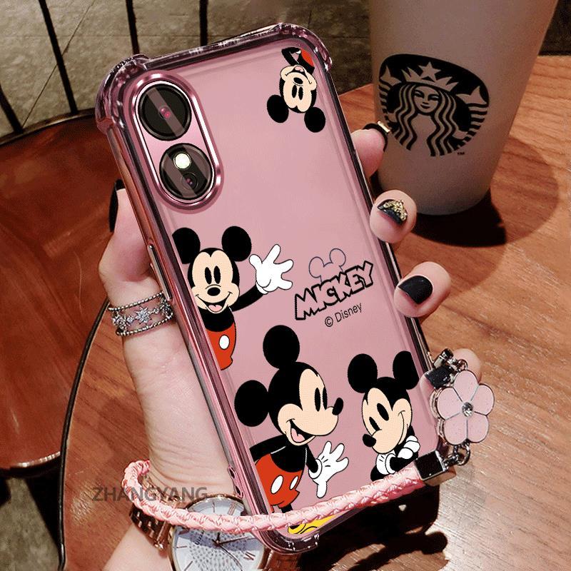 สําหรับOPPO A18 A38 A17 A17K A60 ซิลิโคนTPUกันกระแทกElectroplatedเคสโทรศัพท์ความงามการ์ตูนรูปแบบตัวอักษรใหม่ออกแบบฟรีแขวนเชือก