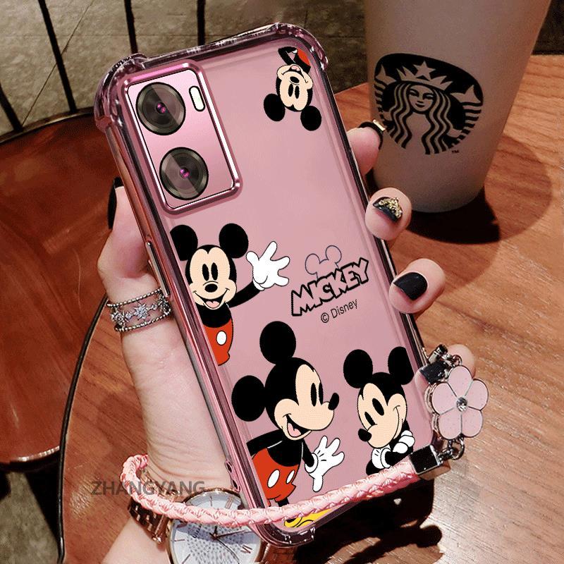 สําหรับOPPO A57 4G 2022 A57 5G 2022 A77 A77sซิลิโคนTPUกันกระแทกElectroplatedเคสโทรศัพท์ความงามการ์ตูนรูปแบบตัวอักษรใหม่ออกแบบฟรีแขวนเชือก