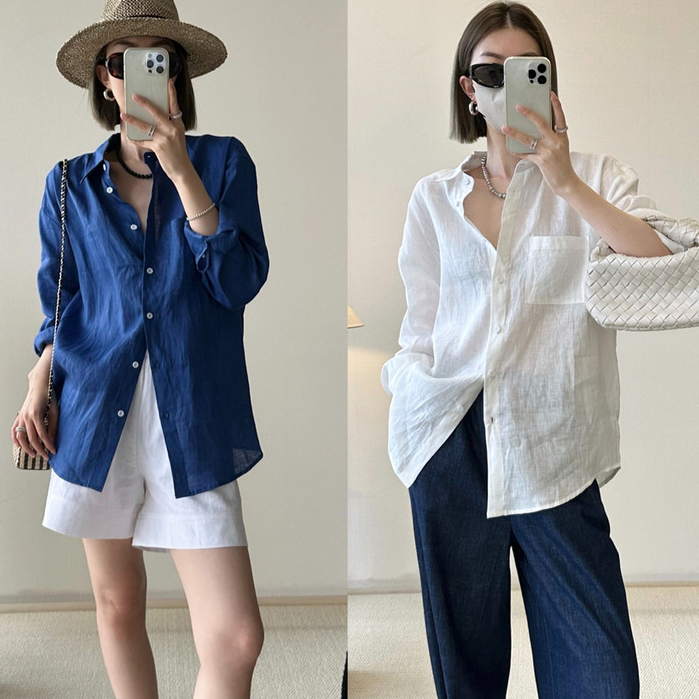 เสื้อคาร์ดิแกนกันแดดสําหรับผู้หญิงในเสื้อเชิ้ตเสื้อเชิ้ตแขนยาวสีขาวทรงหลวมแบบบางสําหรับฤดูร้อน