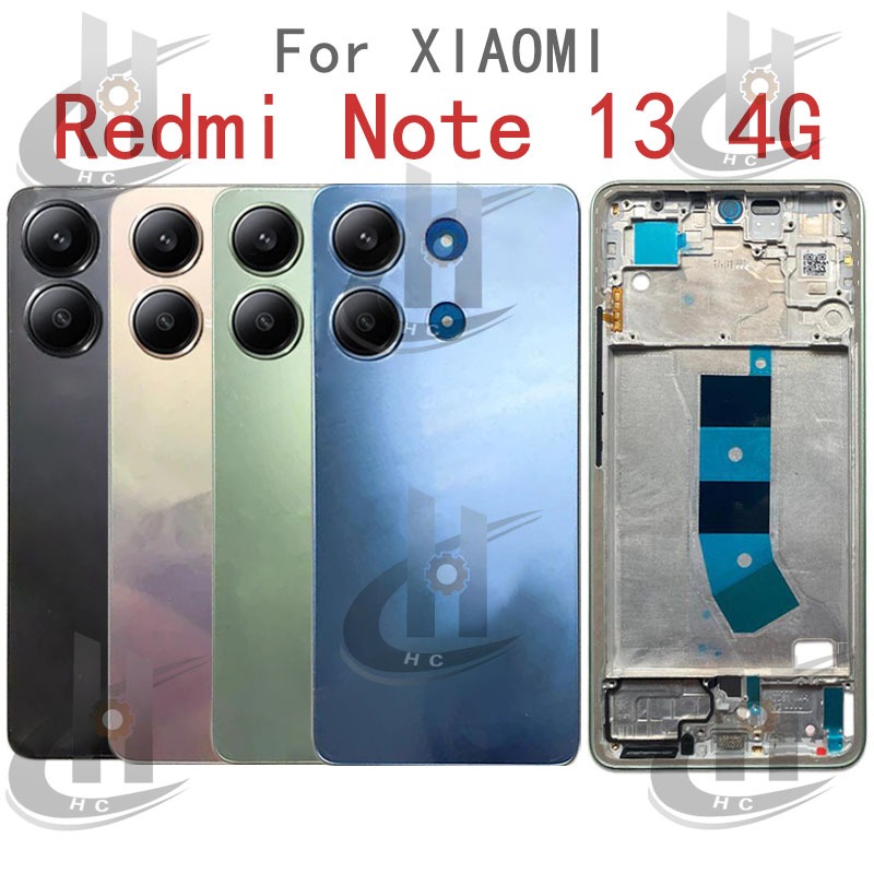 สําหรับ เสี่ยวหมี่ เรดมี่ บันทึก 13 4ก แบตเตอรี่ฝาหลังที่อยู่อาศัยกรอบกลาง + ปุ่ม + กรอบด้านหน้า จอแอลซีดี + เลนส์กรอบกล้อง