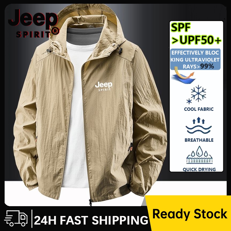 JEEP SPIRIT UPF50+UV Sunscreen Jacket คู่กันน้ํา Breathable Jacket สีดํา