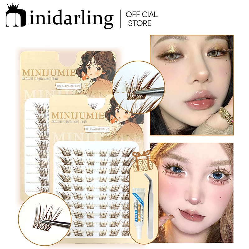 ✈️Minijumie ขนตาปลอม 3D สีน้ำตาล ขนาดใหญ่ 120 ชิ้น ขนตาปลอมจิ้งจอกเก้าหางแบบใช้ซ้ำได้