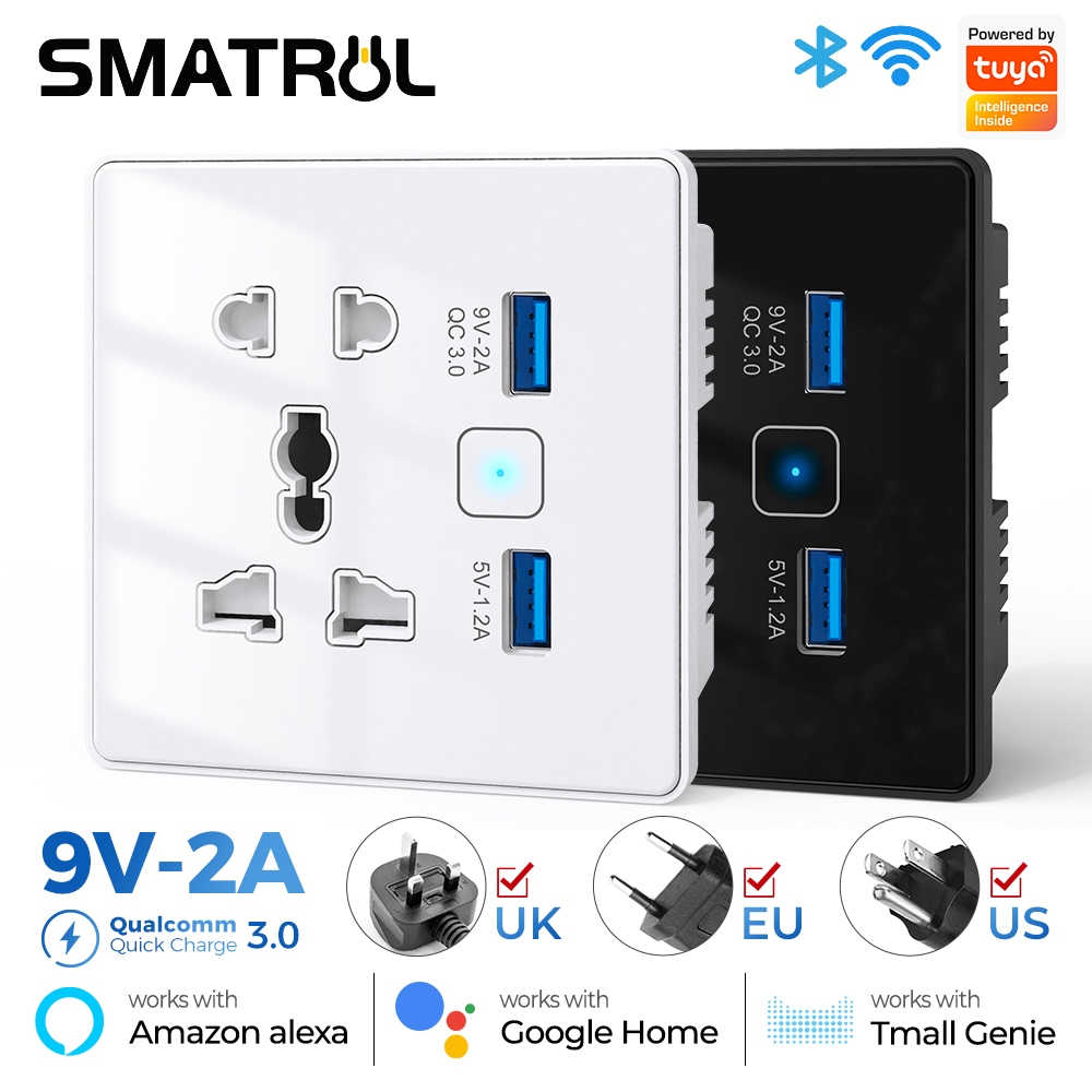 SMATRUL Smart Home WiFi Wall Touch Switch Universal ซ็อกเก็ต USB Fast Charging พอร์ต Tuya APP Voice Timing รีโมทคอนโทรล EU UK US Plug