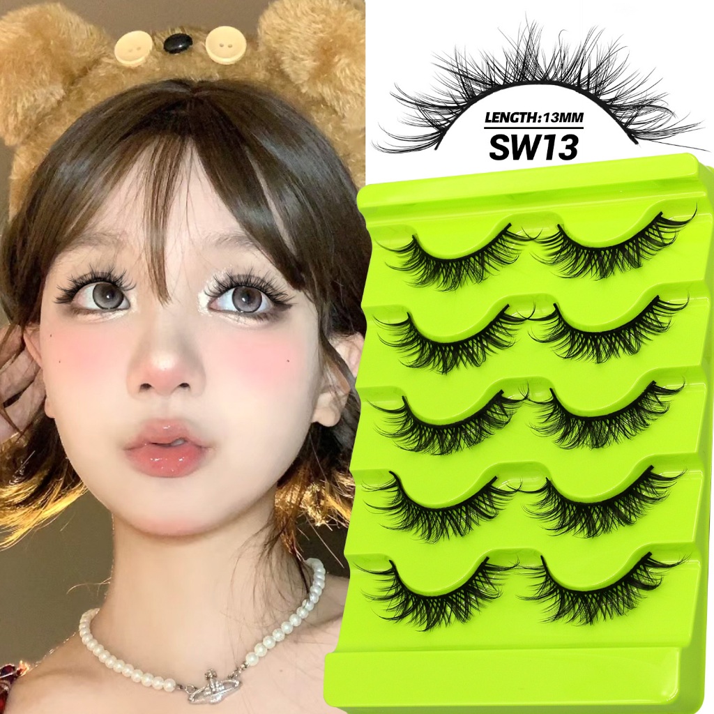 GROINNEYA ขนตาปลอมธรรมชาติ 5 คู่ แบบนุ่มสวมใส่ทุกวัน สำหรับออกเดท ต่อขนตาแต่งตา​