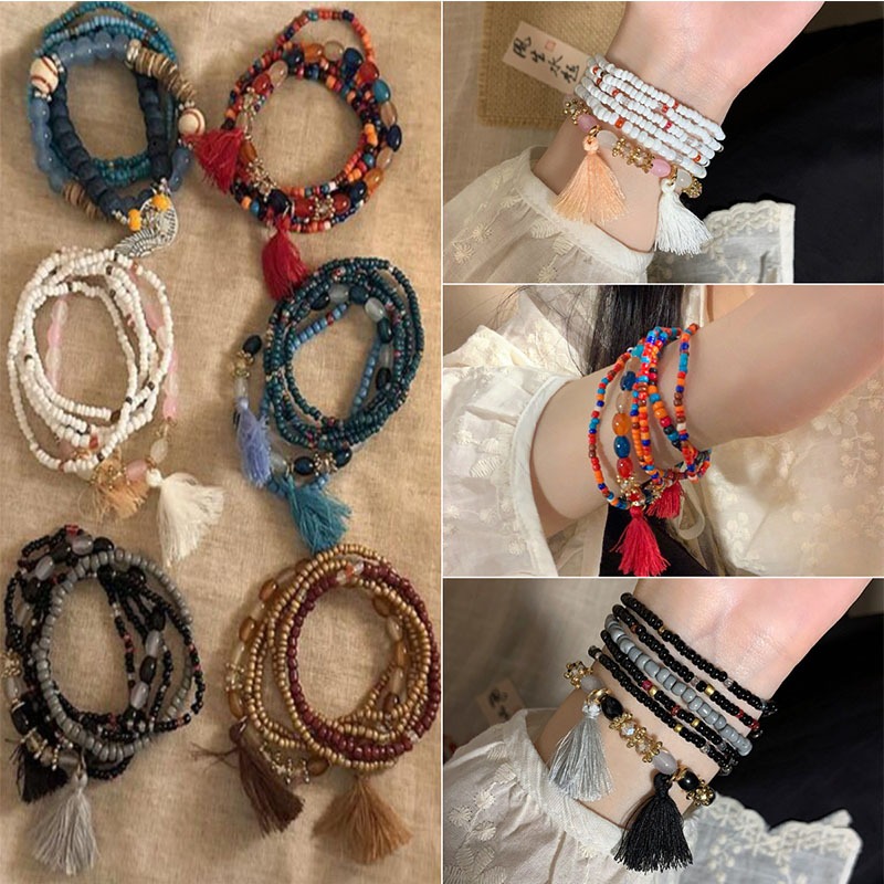 สร้อยข้อมือลูกปัดหลายชั้นสไตล์โบฮีเมียน สำหรับสาวๆ ในฤดูร้อน พร้อมบริการขายส่ง