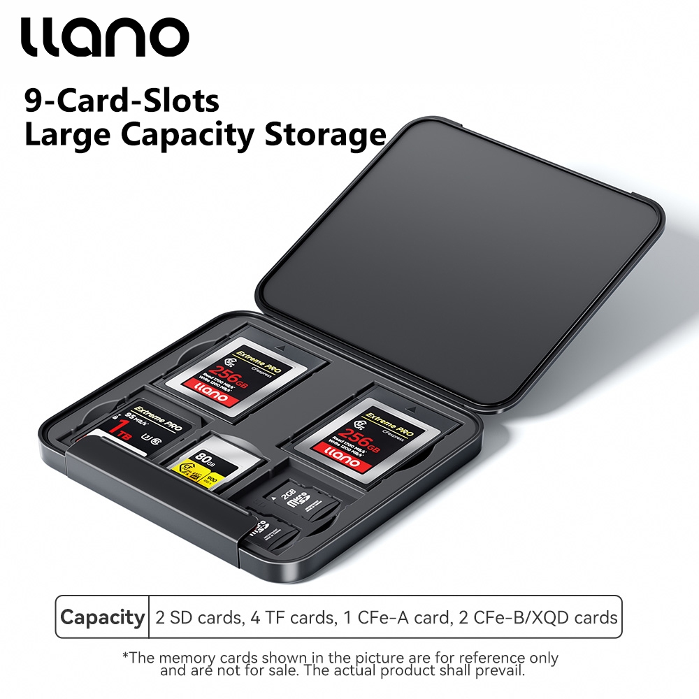 LLANO SD/TF/CFe/XQD การ์ดหน่วยความจํากรณีกลางแจ้งกล้องการ์ดหน่วยความจําป้องกันกรณี 9-Cards-Slot ความจุขนาดใหญ่เก็บ Moisture-proof & Dust-proof Universal
