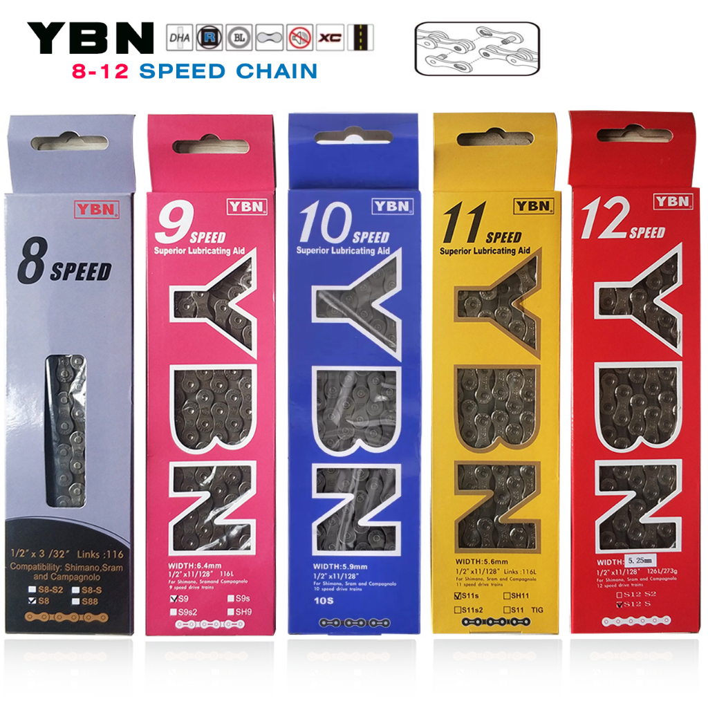 YBN โซ่จักรยานเสือภูเขารุ่น 8S/9/10/11/12 ความเร็ว ELSL โซ่ปลดเร็วกลวงแสงอัลตรา