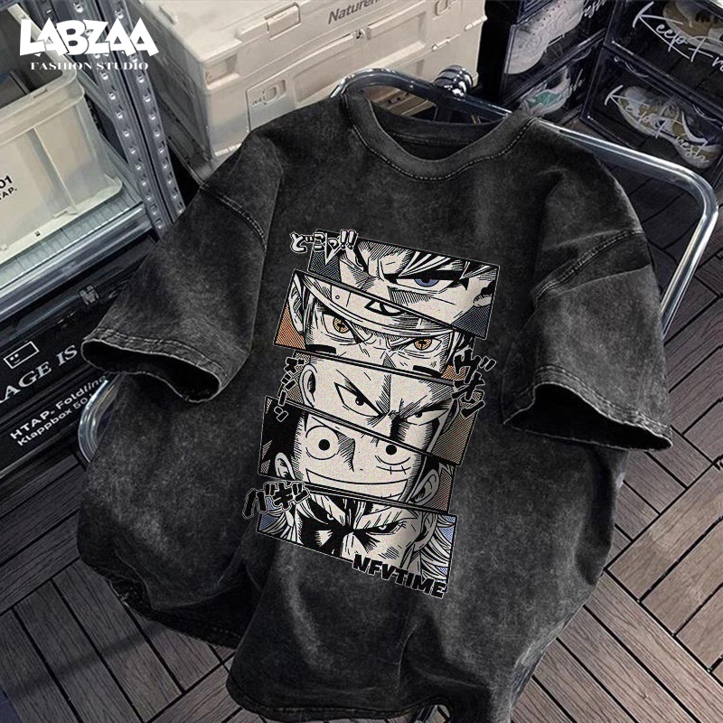 เสื้อยืด oversize⚡ลายการ์ตูนอนิเมะ คอกลมแขนสั้น วินเทจฟอกน้ำ ใส่สบาย ไม่ต้องรีด แนวสตรีทแฟชั่น YG629