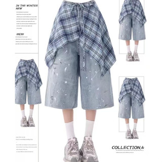 EERSHENSHI กระโปรงยีนส์ทรงหลวมขากว้างทรงหลวมสไตล์อเมริกันพร้…