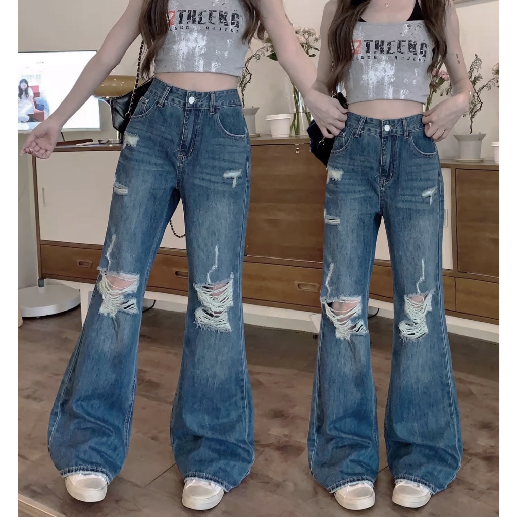 S-5XL กางเกงยีนส์ขายาวสีฟ้าSlim Fit สไตล์เกาหลีเอวสูง casual bigsize HOT - รูปที่ 3