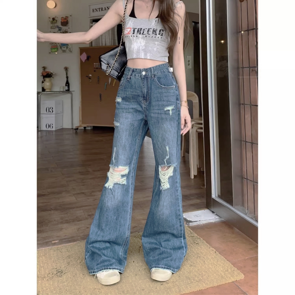 S-5XL กางเกงยีนส์ขายาวสีฟ้าSlim Fit สไตล์เกาหลีเอวสูง casual bigsize HOT - รูปที่ 2