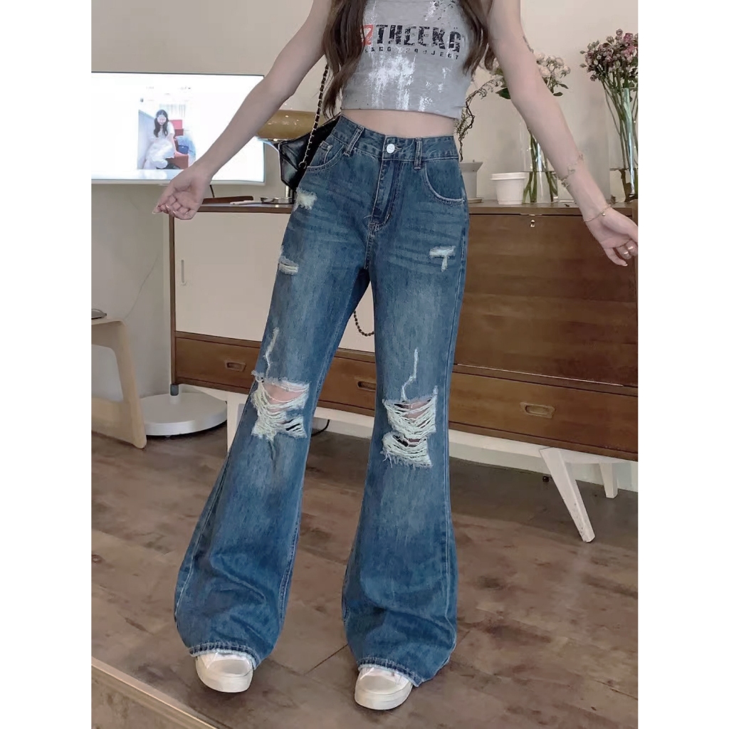 S-5XL กางเกงยีนส์ขายาวสีฟ้าSlim Fit สไตล์เกาหลีเอวสูง casual bigsize HOT - รูปที่ 5