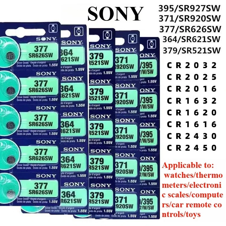 5 ชิ้นแบตเตอรี่ปุ่ม SONY นาฬิกาอิเล็กทรอนิกส์ SR626SW/377/364/371/395/379 แบตเตอรี่รีโมทคอนโทรลรถยนต์ CR2025 CR2016 CR1632 CR1620 CR16 CR2430 CR2450 CR1220