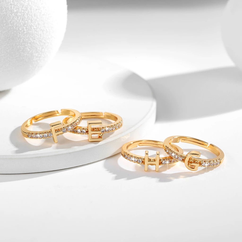 Simple Small Letter แหวนฝังZircon Mini 26 ตัวอักษรภาษาอังกฤษแหวนสุภาพสตรีS925 เงินเปิดแหวนของขวัญคู่