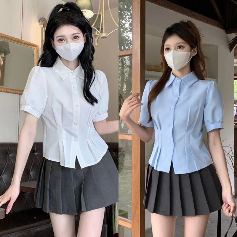 เสื้อแขนสั้น สีขาว ผู้หญิง สไตล์เกาหลี บางเบา หวานน่ารัก แฟชั่นเรียบหรู
