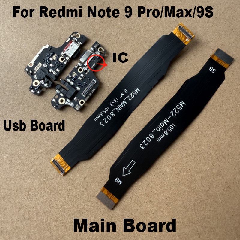 สําหรับ Xiaomi Redmi หมายเหตุ 9S 9 PRO MAX หลักแม่เมนบอร์ด + USB ชาร์จ Dock พอร์ต IC ไมโครโฟน Fast Connector Board Flex Cable เปลี่ยน