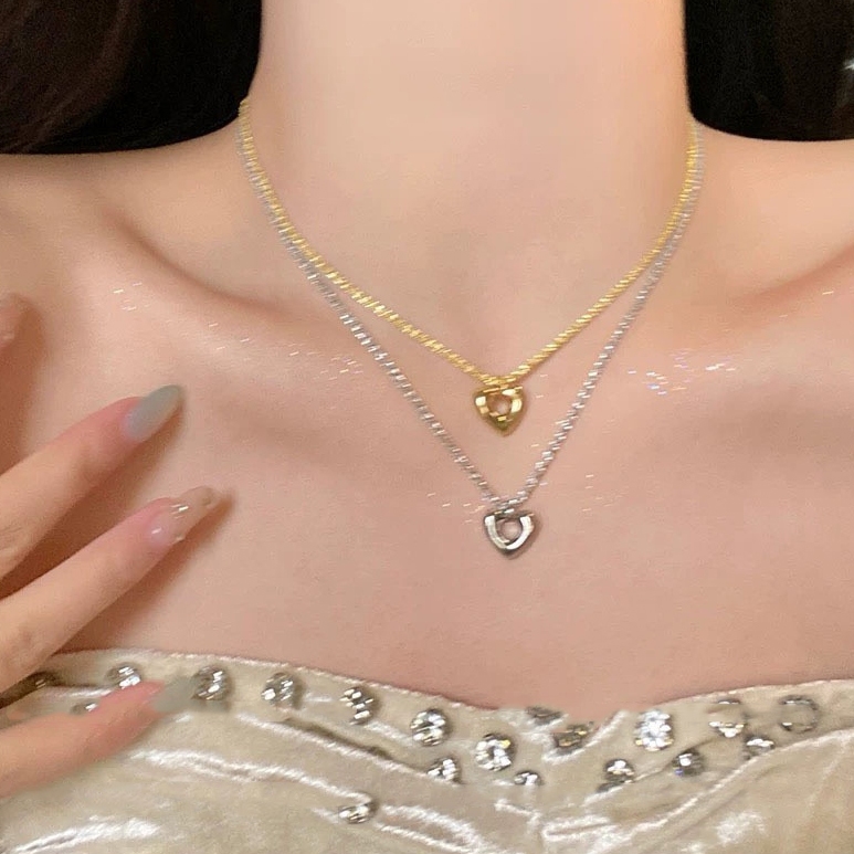 แฟชั่นเกาหลี สร้อยคอกลวงหัวใจ สีทองและสีเงิน สำหรับนักเรียน เป็นของขวัญวันเกิด