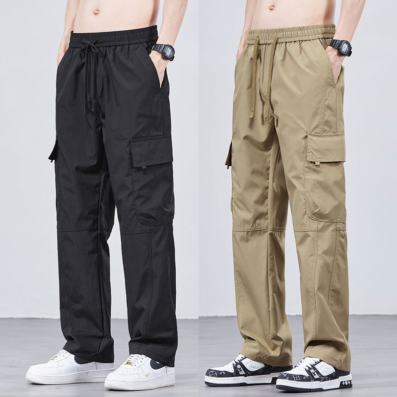 กางเกงคาร์โก้ผู้ชาย กางเกงขายาวคาร์โก้สไตล์อเมริกันลำลองที่มีกระเป๋าหลายช่องขนาดบวกอย่างมีสไตล์ กางเกงขายาวผู้ชาย