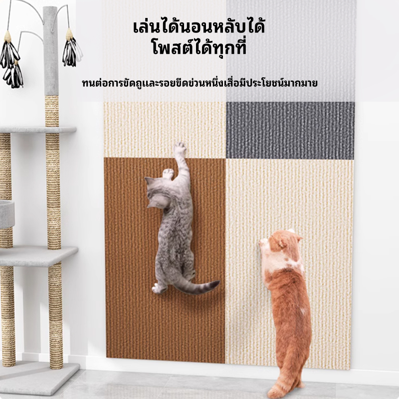 พรมลับเล็บแมวคอนโด！ ติดผนัง10วิ+ตัดเองได้  กาวในตัวแรงพิเศษ 3ไซส์(30-60-100ซม.) ปกป้องโซฟาเต็มที่