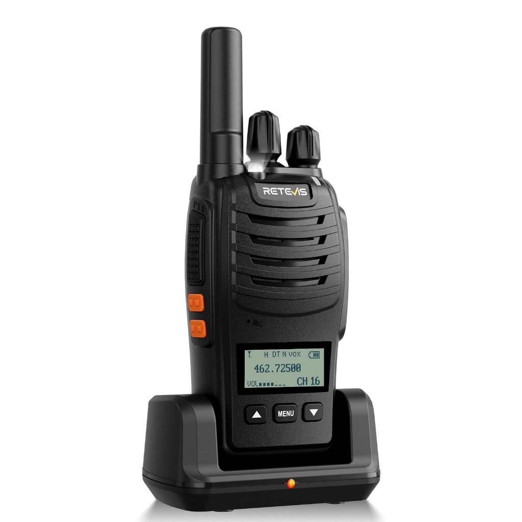 Retevis H777D วิทยุสองทางหน้าจอ LCD 1200mAh แบตเตอรี่ Type-C และที่ชาร์จฐาน VOX NOAA สําหรับเชิงพาณิ