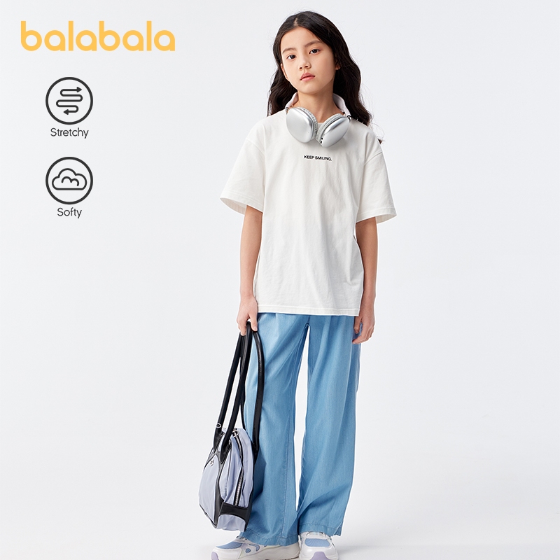 Balabala กางเกงยีนขายาว ทรงตรง ขนาดใหญ่ แฟชั่นฤดูร้อน สําหรับเด็กผู้หญิง 2024