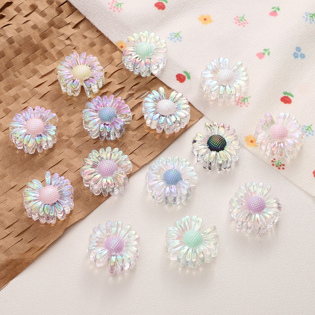 [25 มม.] 2 ชิ้นที่มีสีสันดอกทานตะวันโปร่งใสสี-Plated ดอกทานตะวัน DIY โทรศัพท์มือถือโซ่ Key Chain
