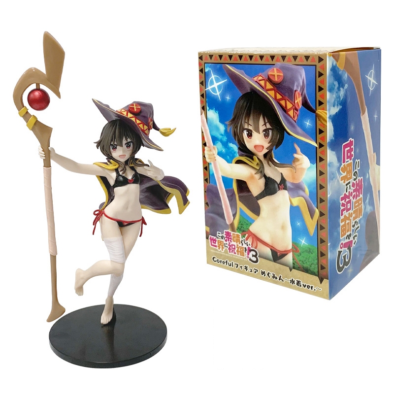 23.5 ซม. Konosuba Kono Subarash Sekai Ni Shukufuku Wo! อะนิเมะรูป Megumin ชุดว่ายน้ําเซ็กซี่ Magician PVC ตัวเลขการกระทําตุ๊กตาของเล่น