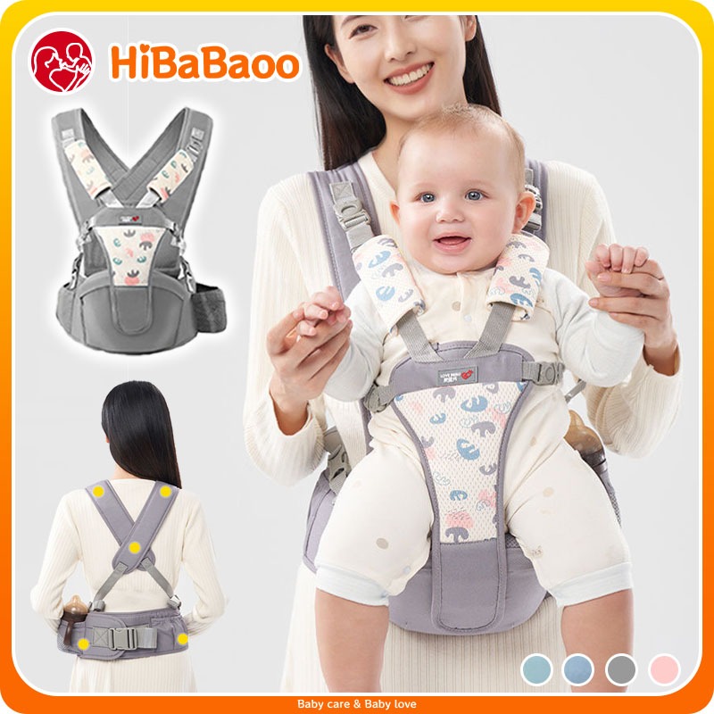 Hibabaoo เป้อุ้มเด็กมัลติฟังก์ชั่น Ergonomic Breathable Baby Kangaroo กระเป๋าเดินทางกระเป๋าเป้สะพายหลังสําหรับเด็กเด็กวัยหัดเดินทารกเอวอุจจาระ 0-36 เดือน