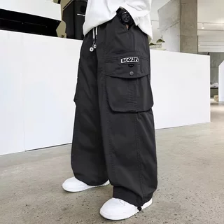 Kids Multi - Pocket Cargo Pants กางเกงเด็ก กางเกงเด็กชาย 6 - 14Y เอวยางยืด Baggy กางเกงขากว้าง (สีดํา/เบจ)