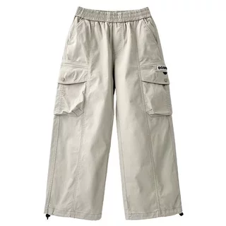 Kids Multi - Pocket Cargo Pants กางเกงเด็ก กางเกงเด็กชาย 6 - 14Y เอวยางยืด Baggy กางเกงขากว้าง (สีดํา/เบจ)