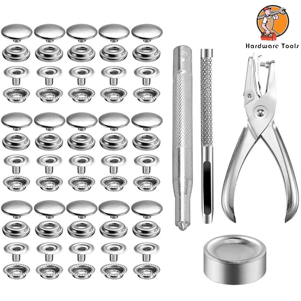 200 ชิ้นสแตนเลส Snap Fastener Kit Snaps ปุ่มชุดกด Studs Snap พร้อมเครื่องมือยึดและคีม