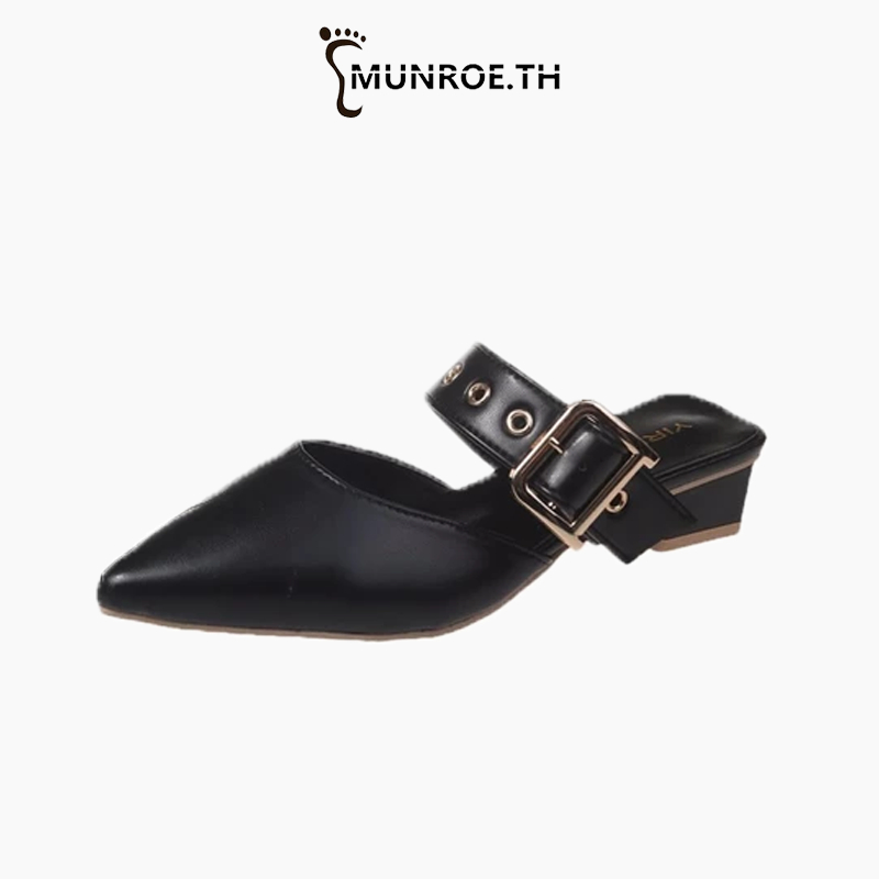 Munroe สไตล์ใหม่ หัวเข็มขัด รองเท้าแตะ ฤดูร้อน เวอร์ชั่นเกาหลี ปลายแหลม รุนแรง ส้น-สูง รองเท้าแตะ