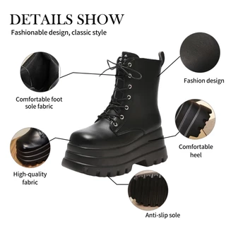 TULIP SHOE รองเท้าบูทมาร์ติน รองเท้าบูทส้นตึก เพิ่มความสูง 8 ซม พื้นหนาแบบสบาย