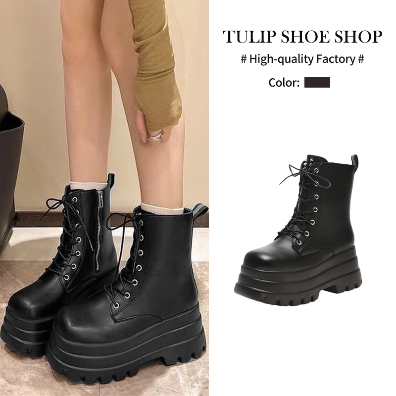 TULIP SHOE รองเท้าบูทมาร์ติน รองเท้าบูทส้นตึก เพิ่มความสูง 8 ซม พื้นหนาแบบสบาย