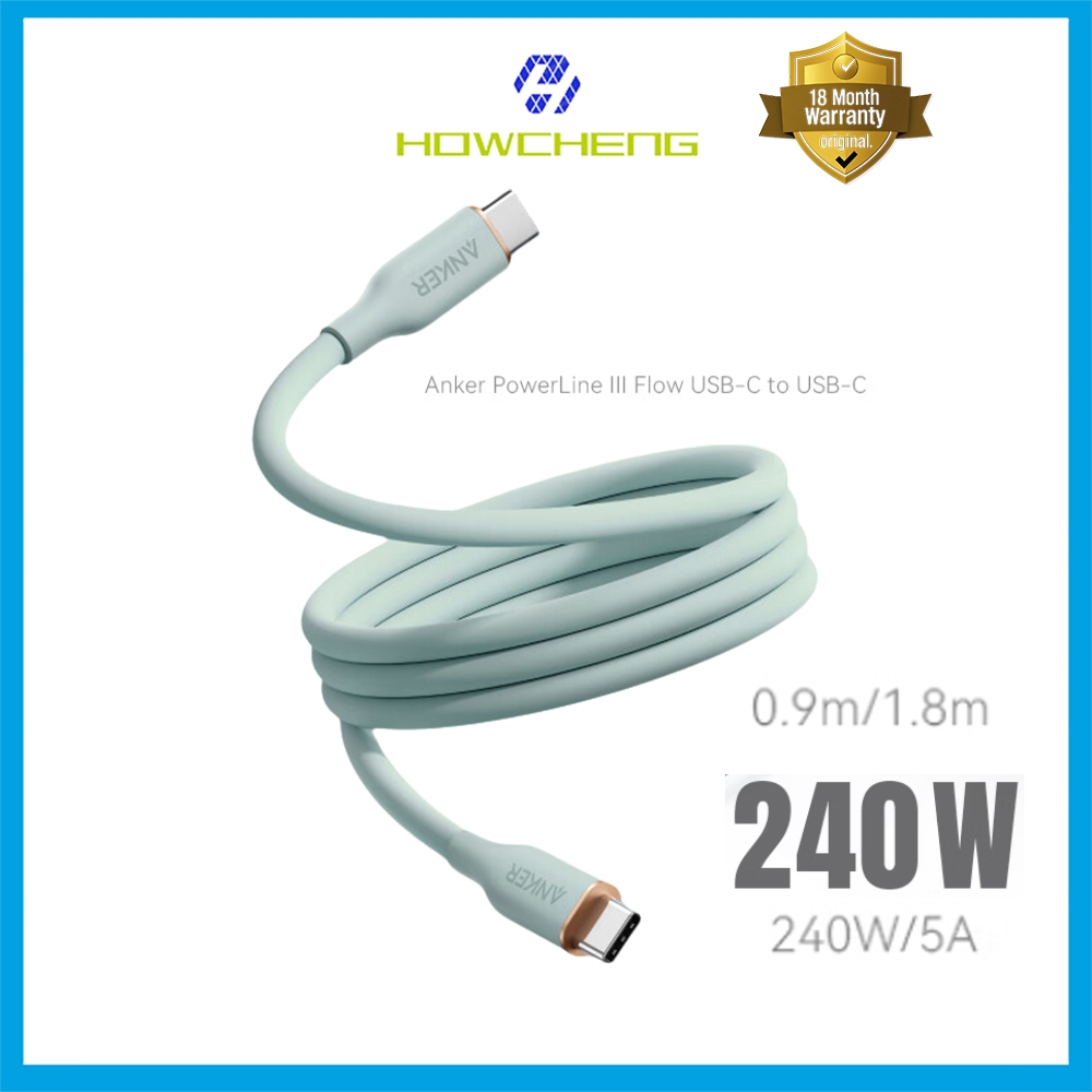 Anker สาย USB C 240W สายไฟ USB C ถึง USB C, เครื่องชาร์จ Type C ชาร์จเร็ว (USB 2.0, 3FT/0.9M และ 6FT/1.8M)