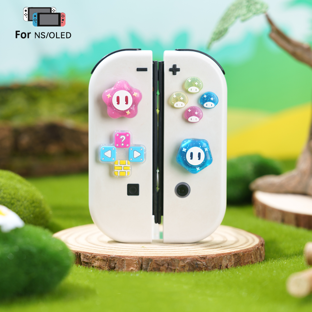 ใหม่ธีมเห็ดซิลิโคน Cross D-Pad ปุ่มชุดน่ารักจอยสติ๊ก - ABXY ปุ่มคีย์สติกเกอร์สําหรับ Nintendo Switch/OLED Joy Con