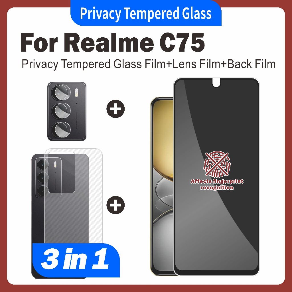 สําหรับRealme C75 C75x 3-In-1 Screen Protector Bundle: Hdกระจกนิรภัยใสความเป็นส่วนตัวMatteเซรามิคฟิล์ม,ฟิล์มเลนส์กล้องและคาร์บอนไฟเบอร์ด้านหลัง-ติดตั้งง่าย,Scratch-Resi